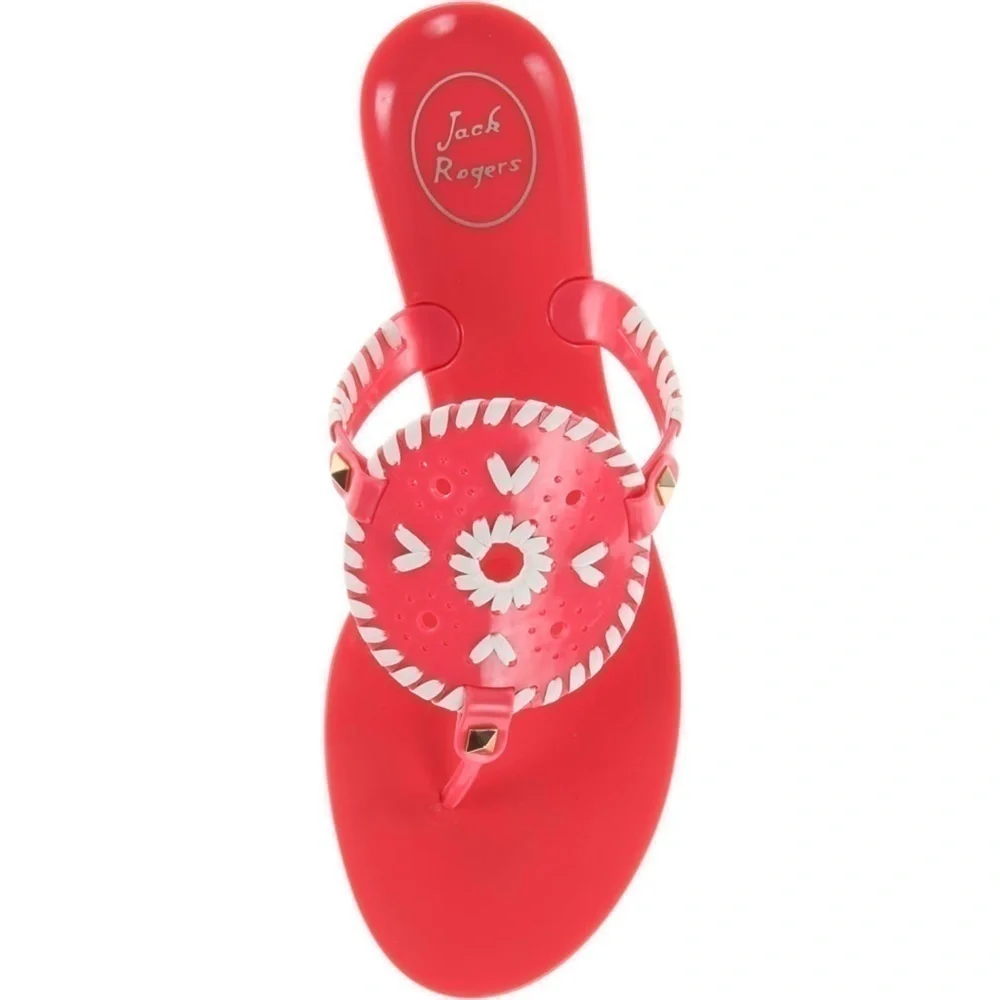 Kids Jack Roger’s slip on thong sandals size 3 bright hot pink and white lacing